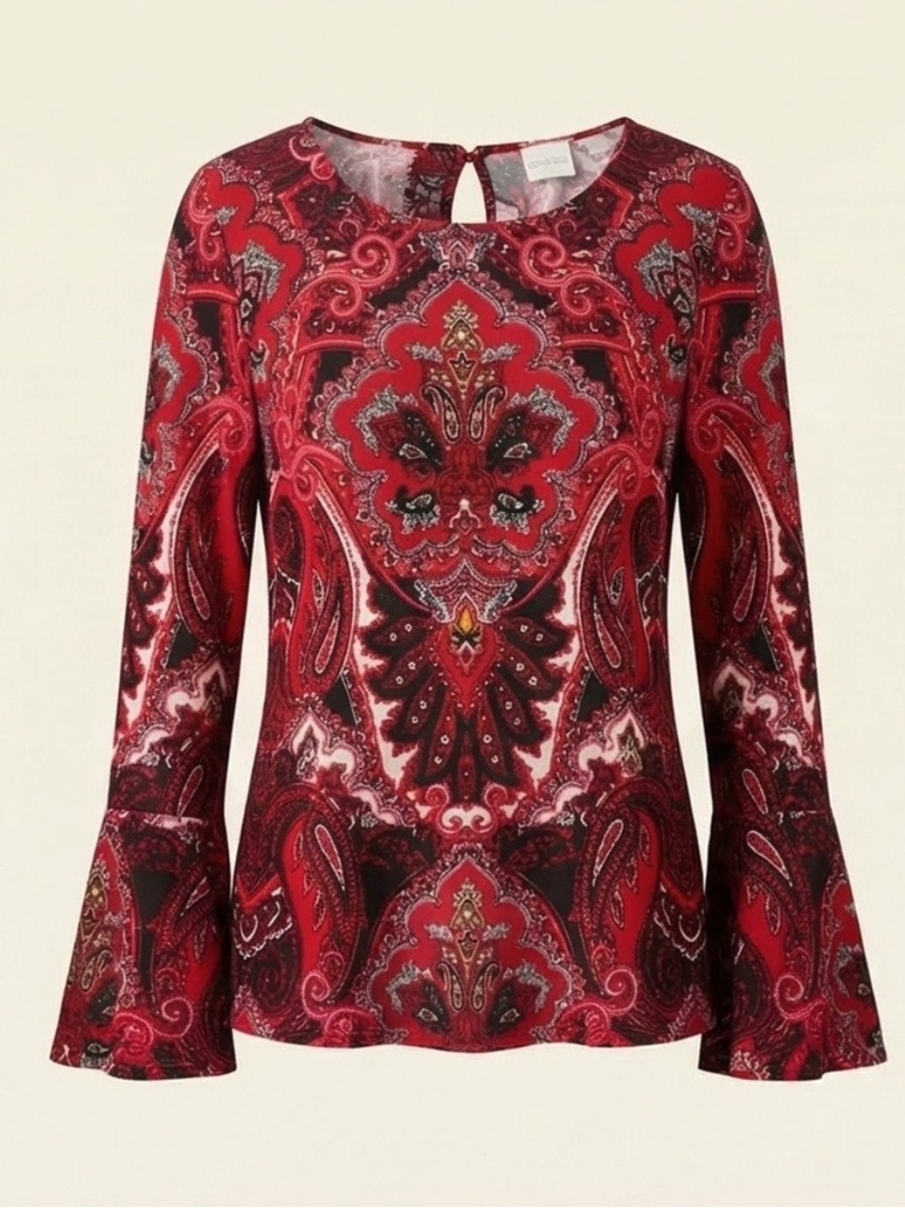 Chico's Size 1 Red Paisley Blouse Size 8-10
